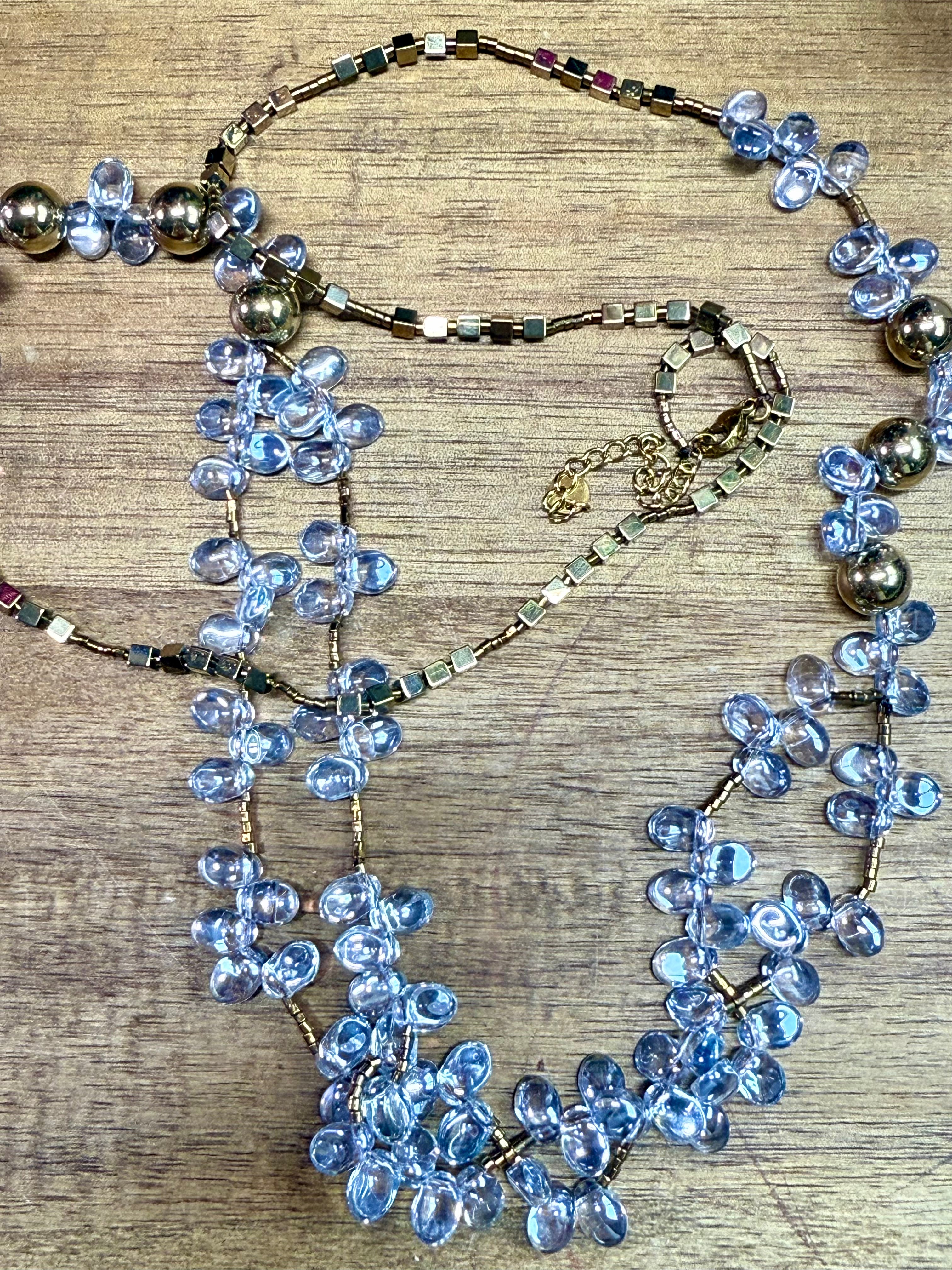 Gold and silver necklace (glass)(31-33inches)