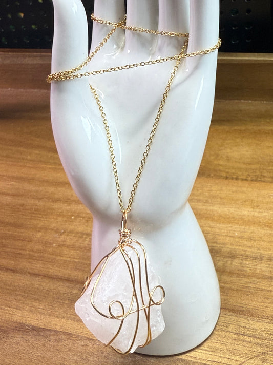 Clear quartz wire wrap necklace